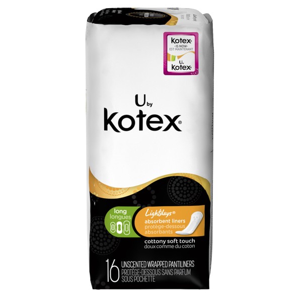 U by Kotex Absorbent Liners, Long, Individually Wrapped, Unscented, Long, 16 Count