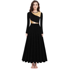 ORIDOOR Women Worship Liturgical Dance Dress Full Length Church Robe Modern Praise Dance Dress Lyrical 10-Black Medium