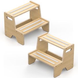 Uiirvdy Step Stool for Toddler, Sturdy Wooden 2-Step Stool with Anti-Slip Surface and Pads for Barthroom, Kitchen, Bedroom, Toilet, and Potty Training - 2 Pack