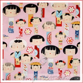 Alexander Henry BonEful Fabric FQ Cotton Quilt VTG Asian Chinese Girl Doll Dress Kokeshi Flower