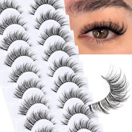 Veleasha Cat Eye Lashes Wispy False Eyelashes with Clear Band Natural Look Eyelashes Looks Like Lash Extensions CC Curl Soft Fake Lashes Strips Lashes 10 Pairs Pack (Everyday Essentials)