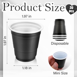 Yaure Joy 30 Pcs Disposable 2oz Shot Glasses Plastic Cups for Wedding, Graduation Party, Beer Sample Taste Serving, Birthday (Black)