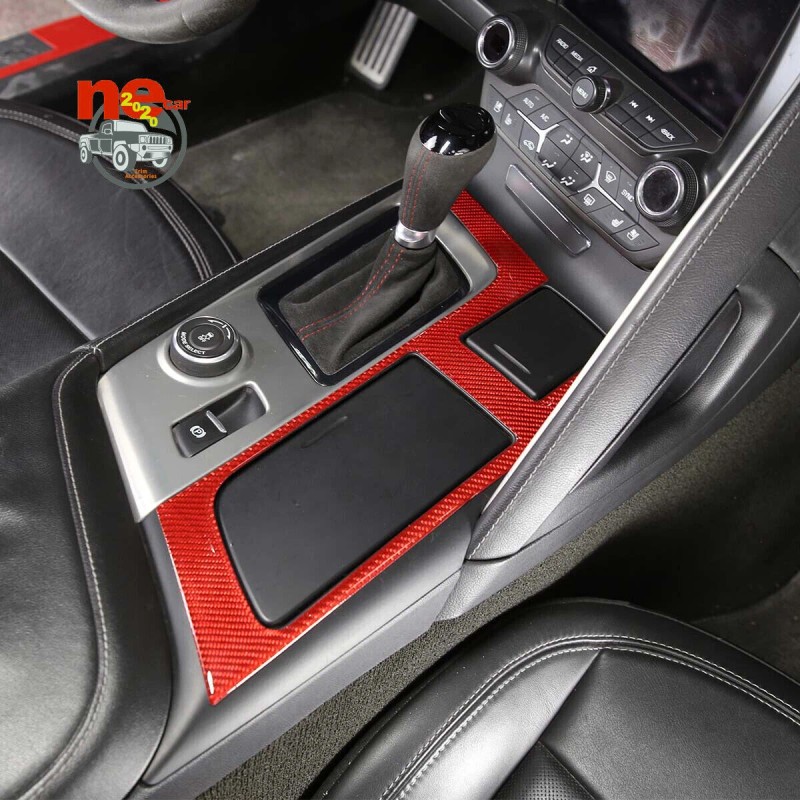 car-king888 Red Fiber Central Control Gear Panel Trim Accessories Kit