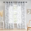 White Grey Leaf Sheer Curtains for Kids Bedroom 50 x