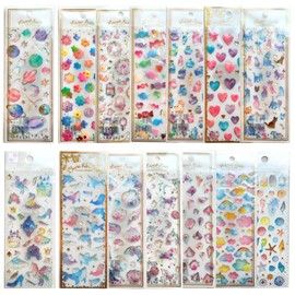 EUSTACE Reward Stickers, Set of 14, 3D 3D Diary Stickers, Foil Stamping, Translucent Stickers, Present, Cute, Glitter, Smartphone Decoration, 3D Stickers