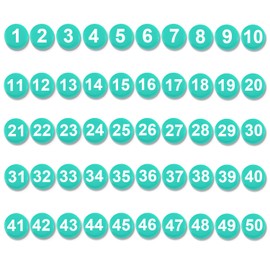 Pack of 50 Magnetic Numbers 1-50, Magnets with Numbers, Round Numbers, Fridge Magnets for Whiteboard, Dry Wipe Boards, Home, Classroom, Office, Fridge (2 cm Diameter, Green)