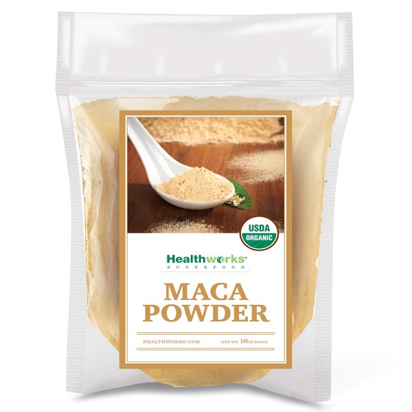 Healthworks Maca Powder Raw (16 Ounces / 1 Pound) | Certified Organic Flour Use | Keto, Vegan & Non-GMO | Premium Peruvian Origin | Breakfast, Smoothies, Baking & Coffee | Antioxidant Superfood
