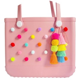 QTMY - Colgantes de borla con pompones para bolsa Bogg, accesorios de goma, bolsa de playa, dijes bohemios, 01, Con color