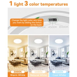 1PACK LED Flush Mount Ceiling Light Fixture White, 9Inch 24Watt, 3000k/4500k/6000K LED Ceiling Light, Ultra Slim Flush Mount LED Ceiling Lamp for Bedroom, Living Room, Kitchen, Hallway,NOT-DIMMABLE