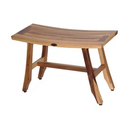 EcoDecors 28 Inch Satori Natural Teak Waterproof Teak Wood Shower Bench Stool Seat Chair For Inside Shower Provides Safety, Storage, and Organization For Bathroom Accessories