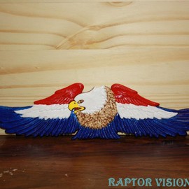 Hand Painted Wood Burned Eagle - Color: Hand Painted Red, White and Blue