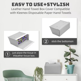 Stylish Tissue Box Cover Holder Compatible with Kleenex Disposable Paper Hand Towels, Leather Wall-Mounted Towel Dispenser for Tabletop, Bathroom, Dining,Kitchen,Bathroom. (Gray)