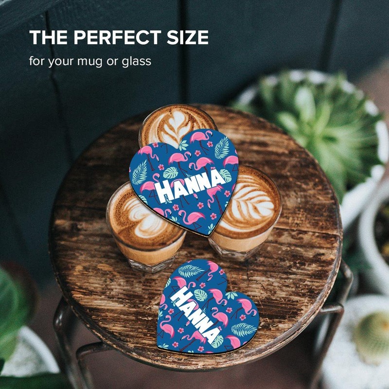 1 x Heart Coaster - Name Hanna Tropic Flamingo Palm