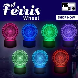 POGSTER 3D Ferris Wheel Lamp – 7-Color Changing LED Night Light for Kids' Bedroom or Desk