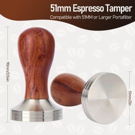 Abeskch 51mm Espresso Tamper Kit, Hard Wood Espresso Tamper Tool & Powder Press Pad & 8-Needles Espresso Stirrers For 51 mm Portafilter