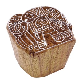 Knitwit Wooden Wood Stamps Carved Indian Elephant Stamp Brown Textile Hand Block Print