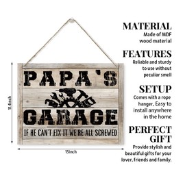 Papa's Garage Sign Gift for Papa, Rustic Wooden Hanging Plaque Sign, Funny Papa Gift for Father's Day, Rustic Hanging Decor, Home Garage Decor, If He Can't Fix It We're All Screwed Sign