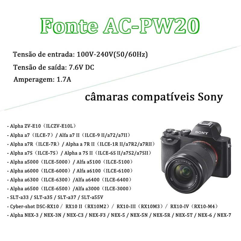 Camulti AC-PW20 AC Power Supply Adapter for Sony Camera Camcorder,NP-FW50