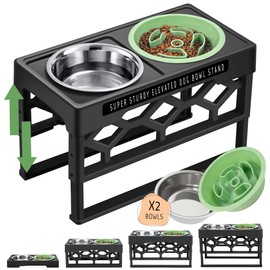 AVERYDAY Small Slow Feeder Dog Bowls Elevated, 4 Height Adjustable Raised Dog Bowl Stand with Stainless Steel Food and Water Bowl, Tall Dogs Feeding Station with Anti-Slip for Small Medium Breeds Dogs