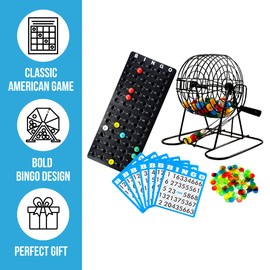 Regal Bingo Deluxe Bingo Game Set for Adults and Kids - Includes 6 Inch Bingo Wheel Cage, 75 Balls, Master Board, 18 Cards, and Colorful Chips - Fun Family Bingo Night