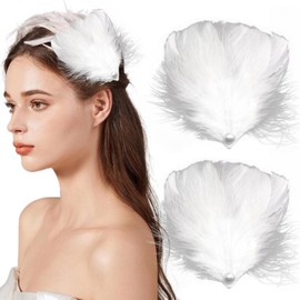 AOREAS Feather Hair Accessories Ballet Style Hair Pins Feather Hair Clip Bride Wedding Engagement Birthday Christmas Valentine Stage Performance Headpiece, Tea Party, Cocktail, Party (White 2-pack)