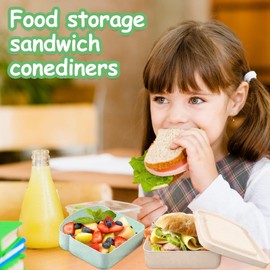 heqxwl 2 Pcs Sandwich Containers for Lunch Boxes, Reusable Plastic Toast Shape Food Storage Sandwich Container with Lid, Microwave & Dishwasher Safe, BPA Free, for Family Adults(Green & White)