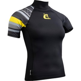 Cressi Shield Lady Rash Guard Short/SL Black Yellow - Protective Rash Guard Short Sleeves for Sup and Water Sports, Black/Yellow, Women