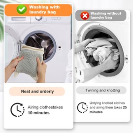 4 Piece Small, Durable Organic Cotton Mesh Laundry Bag with Strong Zipper and Breathable Mesh, Delicate Laundry Bag for Underwear, Clothes, Pants and Socks