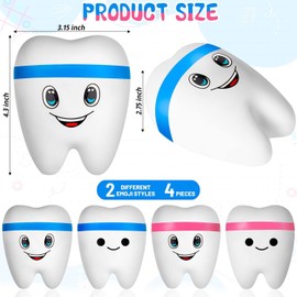 4Pcs Tooth Stress Balls Toys, Giant Cartoon Tooth Stress Balls for Children's Party Gifts