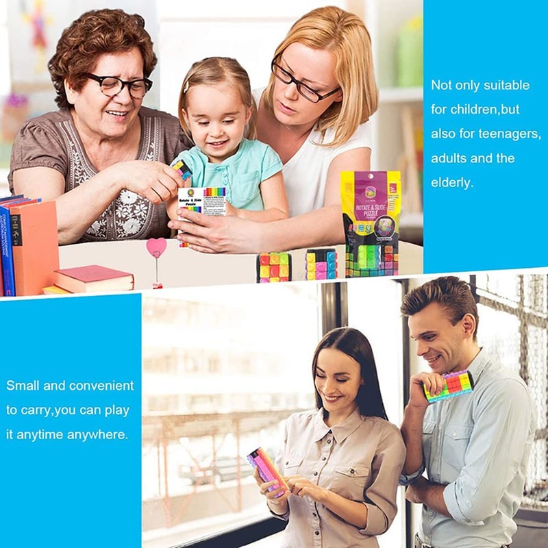 Magic 3D Puzzle Cube Rainbow Fidget Toys Cylinder Rotate Slide