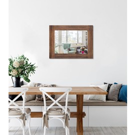 Wood Mirror Rectangular Framed Rustic Vintage Mirrors Decor Farmhouse Bedroom Bathroom Mirror for Dressing Table Entrance Small 16"x12" Brown