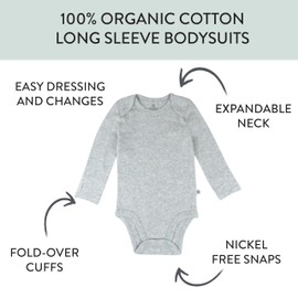 HonestBaby 5-Pack Long Sleeve Bodysuits One-Piece 100% Organic Cotton for Infant Baby Boys, Unisex, Natural Ombre,24 Months