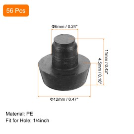 sourcing map 56Pcs Glass Table Top Bumpers with Stem, 6mm/0.24Inch Black Rubber Bumper Grippers Anti Collision Slip Glass Table Spacers for Patio Table Cabinet Furniture (Fit 1/4Inch Hole)
