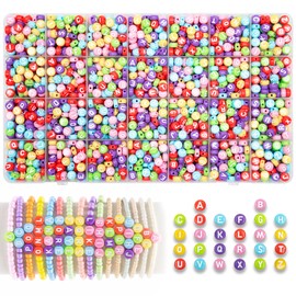 MiuCo 1850 Pieces Colourful Letter Beads for Bracelets Making Your Own Set, Round Letter Beads for Threading, 7 mm Spacer Alphabet Beads Set for Friendship Bracelet Kit Jewellery Crafts for Gift