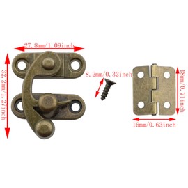 DGBRSM 2 Sets Antique Right and Left Latch Hook Hasp and 4pcs Small Box Mini Hinges with Replacement Screws, Bronze