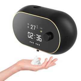 Dispensador Automático de Jabón Espumoso, Dispensador de Jabón Eléctrico Inteligente para Montaje en Pared, Dispensador de Jabón Recargable sin Contacto, con Reloj Digital HD LED, para Baño, Cocina