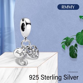 RMMY Charm Pendant S925 Sterling Silver Rose in Bloom Mom Animal Friends Dangle Beads Bracelet Necklace Mother's Day Gift Gifts for Women with Zirconia Jewellery, Silver, Zircon