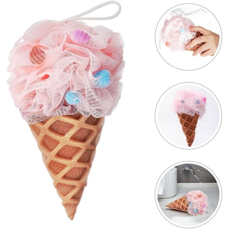 Esponja de Baño Rosa en Forma de Cono de Helado,