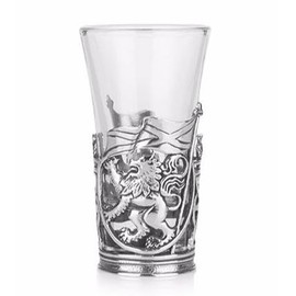 A E Williams Celtic Shot Glass 2 Oz on Pewter Holder Scotland Gift (Glass & Pewter, Rampant Lion)