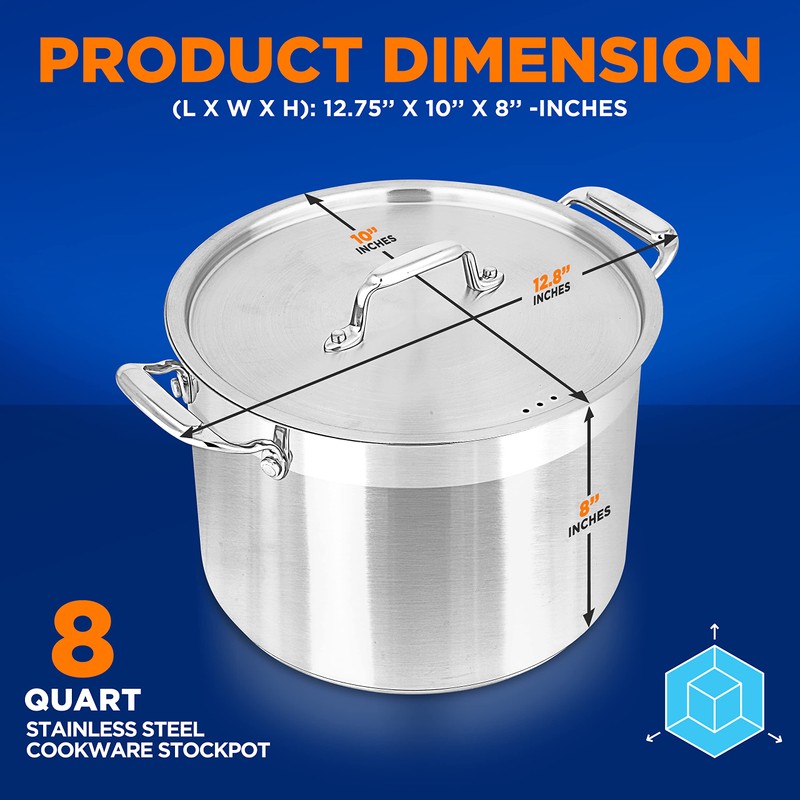 NutriChef 8 Qt Heavy-Duty Stockpot with Stainless Steel Lid -