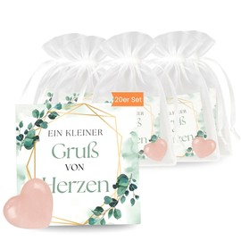 Milaboo® Wedding Favours - Set of 20 "Ein kleine Grüß von Herzen" with Rose Quartz Heart Stone - Schön dass du da bist Guest Gift (A Small Greeting from the Heart)