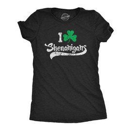 Funny Women’s St. Patrick’s Day T-Shirt – I Clover Shenanigans Graphic Tee – Irish Party Outfit – Lucky Shamrock Festival Shirt - Black - L