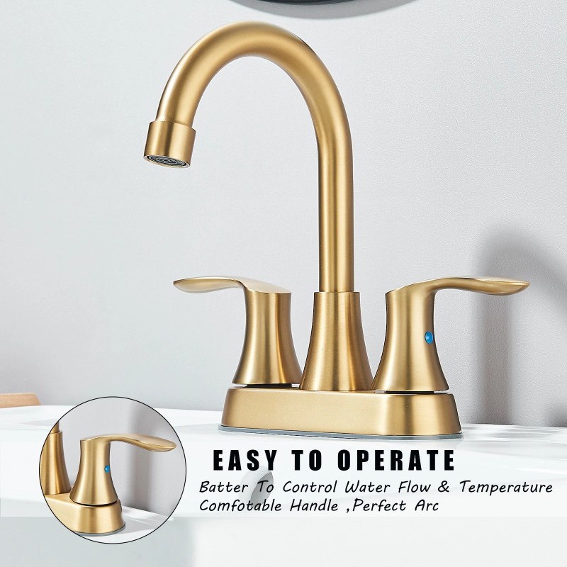 SHOWER-HOME Brushed Gold Bathroom Sink Faucet Waterfall 2-Handle Centerset Vanity
