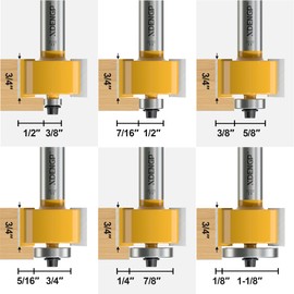 XDENGP Rabbet Router Bit Set 1/2 Shank, Rabbeting Router Bits 1pcs with 6 Bearings for Interchangeable and Adjustable Multi Depths Cutter 1/8", 1/4", 5/16", 3/8", 7/16", 1/2"