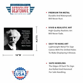 Desperate Enterprises Mark Twain Politicians Quote Tin Sign - Nostalgic Vintage Metal Wall Decor - Made in USA