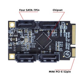 xiwai Mini PCI Express PCI-E to SATA 3.0 Extension Card, 4-Ports Adapter Converter 6Gbps Hard Drive for SSD