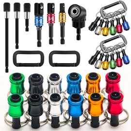 21Pcs Bit Holder Cool Gadgets, Windspeed 1/4 Quick Release Bit Holder Keychain for Impact Driver with 105 Degree Right Angle Drill Extension Bit Holder 1/4 Hex Shank Impact Driver Socket Drives
