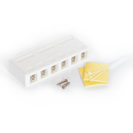 InstallerParts 6 Port RJ45 Surface Mount Box - White (Box Only) -Mounting Pad and Screw Included