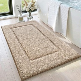 DEXI Alfombra de baño, Ultra Absorbente, Suave, Lavable a máquina, Antideslizante, para el Piso del baño, Tina, Ducha, 60 x 90 cm, Beige