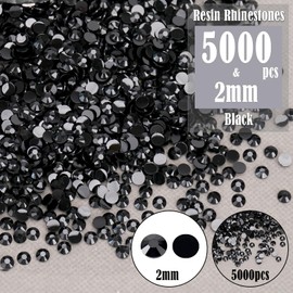 Wholesale Bulk Bags 5000PCS 2mm Resin Flat Back Rhinestone, Solid Black Round Non Hotfix Flatback Resin Rhinestones for Nails, Tumblers, DIY Deco Bling Embellishments, Loose Glitter Crystal Stone